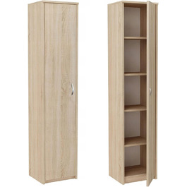 Bookshelf Wardrobe Shelf White 40cm wide 180cm high Cabinet Organizer Multi-purpose Cabinet with 4 adjustable shelves Filing cabinet Shelf Wall narrow Wood for bedroom Hallway Basement Office (Natural)
