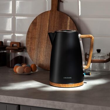 Електричний чайник Cecotec ThermoSense 200 Woody, 1.7 л, 2200 Вт, нержавіюча сталь, 360° обертання, фільтр від накипу