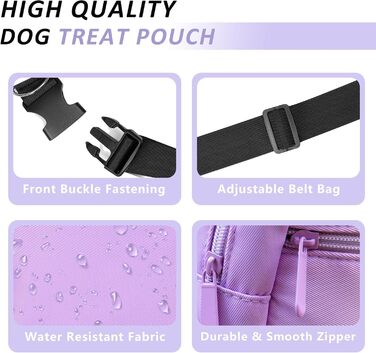 Сумка для собак з карабіном, сумка для тренування цуценят з відділенням для ласощів та контейнером для відходів, сумка для перенесення кормів для тварин з регульованим поясом (фіолетовий)