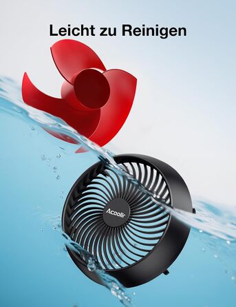 Вентилятор Acoolir тихий 24dB з двома осями обертання, 3 швидкості, для спальні, офісу, вітальні (чорно-червоний)