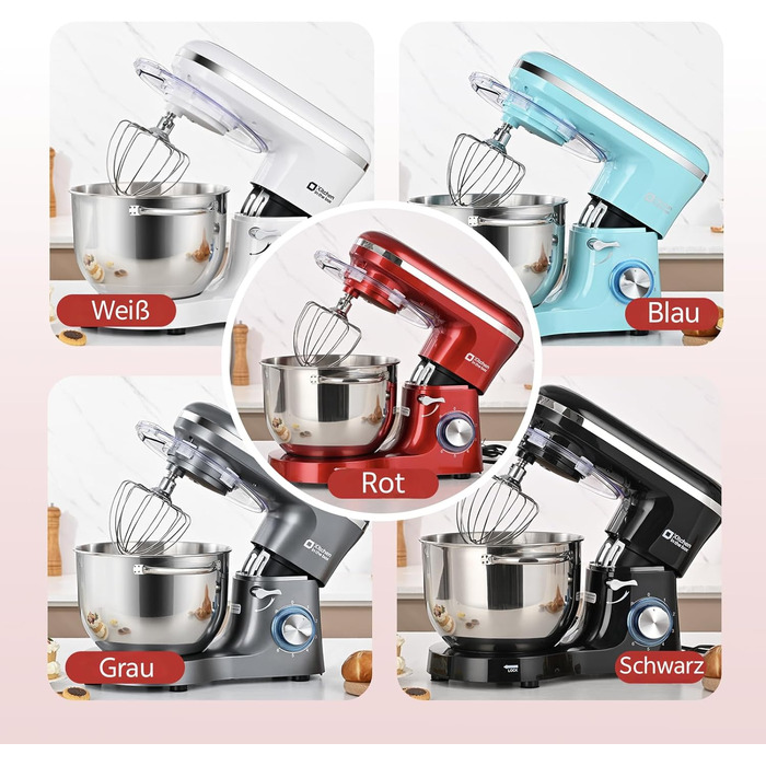 Кухонна машина Küchenmaschine 6.2 л, 1400 Вт, 6 швидкостей з набором насадок (міксер, гак для тіста, вінчик)