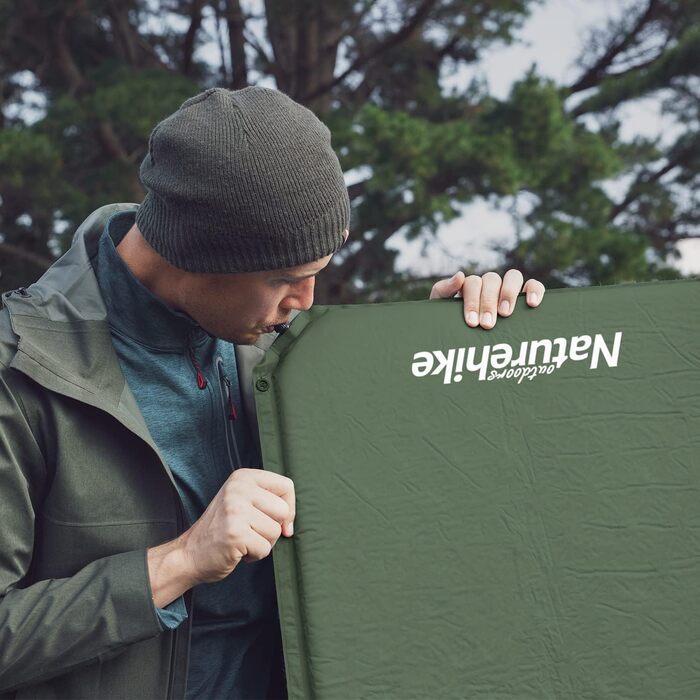 Надувний килимок для кемпінгу Naturehike - 6 см, сірий/темно-зелений, для подорожей та піших прогулянок