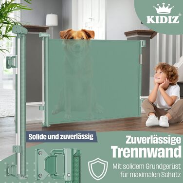 Захист для сходів KIDIZ® - розтяжний захист для дітей та домашніх тварин | Сітка-захист для сходів та дверей | З кріпленням до підлоги та аксесуарами для монтажу (0-180 см, Зелений)