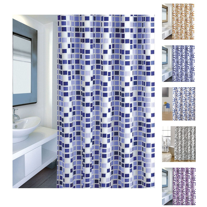 Штора для душу MSV Cotexsa 142102 Premium 'Mosaik' 180x200 см, антибактеріальна, антигрибкова, поліестер, з кільцями, Іспанія (Синій)