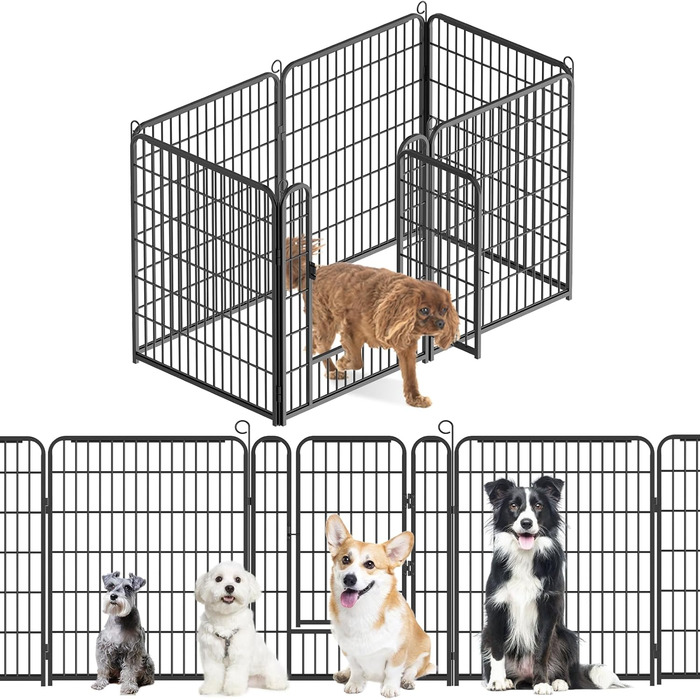 Кінець для цуценят, ігровий майданчик, вольєр для цуценят з дверцятами та засувом, огорожа для тварин, загородження для собак, вольєр для кроликів, металеві з'єднання, 65 x 80 см (8 секцій)