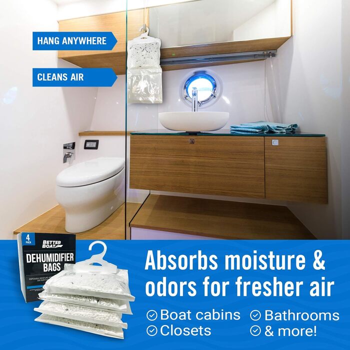 4 Pack Moisture Absorbers, Boat Dehumidifier, Moisture Absorbers, Hanging Bags and Charcoal, Car, RV or Boat