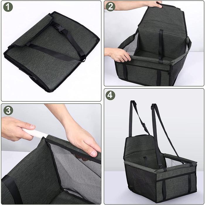 Надійний автокрісло для собак з ременями безпеки - для маленьких та середніх собак. Водонепроникне автокрісло для собак на заднє та переднє сидіння (Сірий)