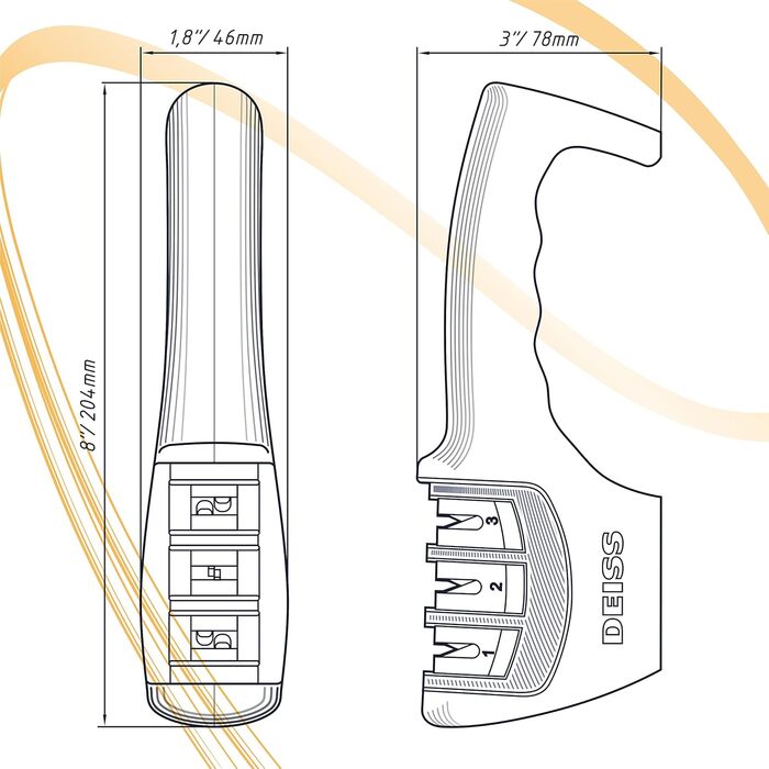 Deiss PRO 3-ступеневий точило для ножів кухонних та кишенькових - професійний точило для ножів шеф-кухаря, мисливських та керамічних - безпечне відновлення та полірування гострих лез (ORANGE)