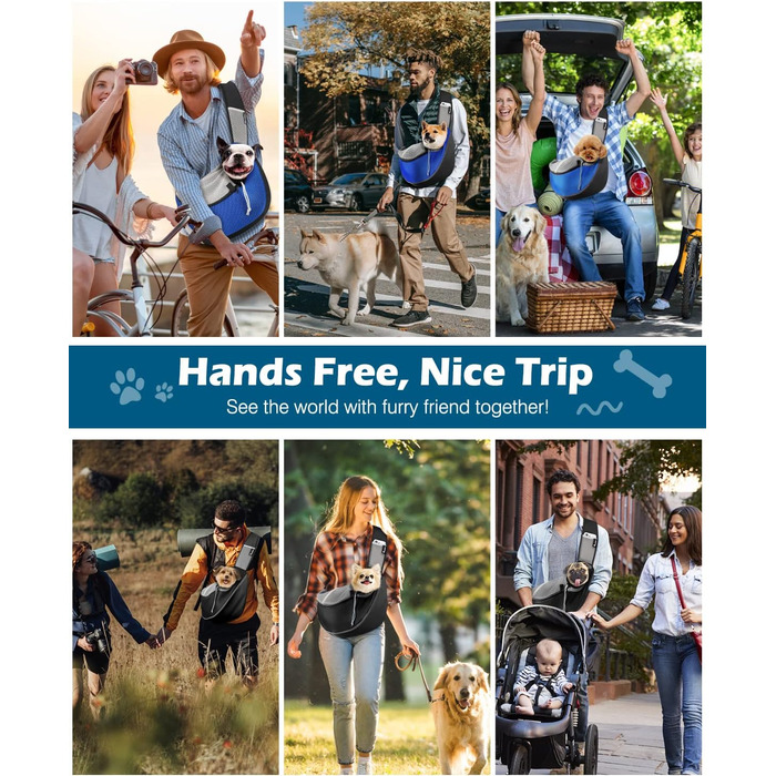 Pawaboo Сумка-переноска для собак, оновлена модель з кишенею для телефону, регульована, чорна, S