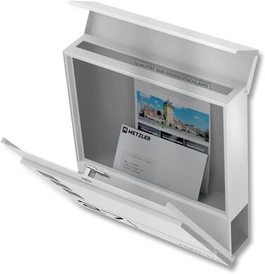 Поштова скринька Metzler Cube антрацит RAL 7016 з лазерним гравіюванням адреси та номера будинку. Скринька настінна з відділенням для газет та вікном, розмір 37x37x10.5 см