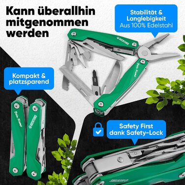AVENTURIS® Multitool. Great multifunctional tool as bicycle accessory or outdoor gear, a multitool as men's gifts or a Leatherman multitool, green (Personalized, Green)