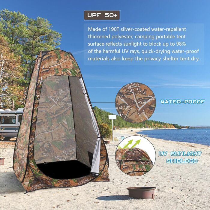 Brian & Dany Pop Up Camping Shower Tent - Portable Changing Tent with Rain Protection & Windows - Outdoor Privacy Shelter, UPF 50+ Waterproof, 120x120x190cm Camo Green