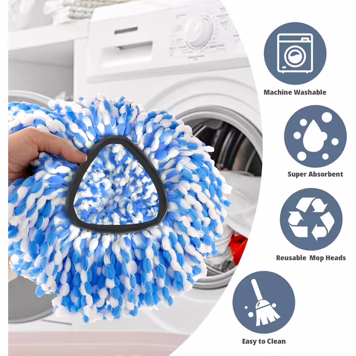 Spin Mop Replacement Head, 3 Pack, Replacement Mop Head, compatible with Ocedar RinseClean 2-Tank System, Microfiber, machine washable, easy to replace and deep cleaning, Blue3694