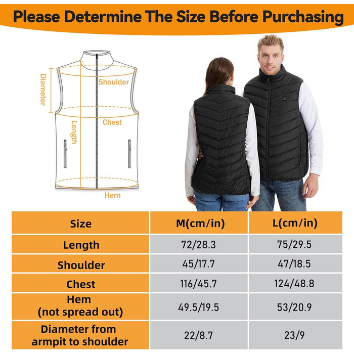 Обогревна жилетка для чоловіків та жінок, USB-жилетка з підігрівом, унісекс, жилетка з підігрівом, перезаряджається, 9 зон підігріву, 3 рівні температури для активного відпочинку та походів