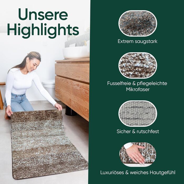 Килимок для ванної кімнати 50x80 см, антиковзаючий - килимок для ванної кімнати, великий, пральний | Високоякісні килимки для ванної кімнати, килими, підлоги для ванної кімнати, килимки для душу для ванної кімнати, душу та інше | чорний (50 x 80 см, Бежев