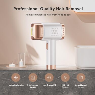 Пристрій для епіляції IPL Blissky з охолодженням, лазерний епілятор з 9 рівнями потужності, 600 нм червоне світло, LCD-сенсорний екран, для жінок та чоловіків, обличчя, бікіні, тіло