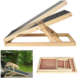 Дерев'яна рампа для собак та котів, складана, портативна, для софи, ліжка та авто, з антиковзким покриттям, 4-ступенева, регульована висота, 100 x 40 см