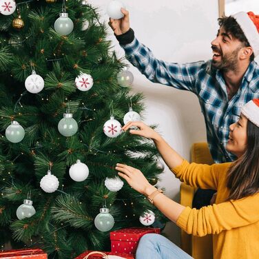 Набір прикрас на ялинку 16 шт. Кульки з пластику 6 см, розписані, для ялинки, набір, декорації (білий)