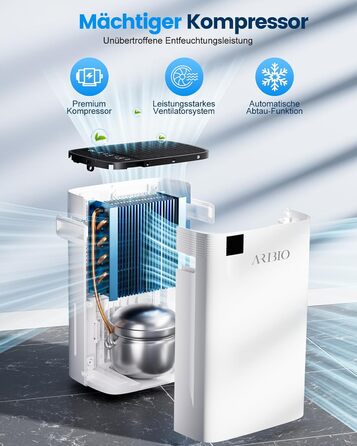 Електричний осушувач повітря 20 л/день з LED-дисплеєм, таймером та функцією відтавання, для квартир, ванних кімнат та підвалів