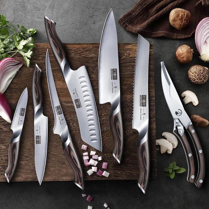 8-Piece Stainless Steel Knife Set with Wooden Block - Professional Chef's Kitchen Knife Set