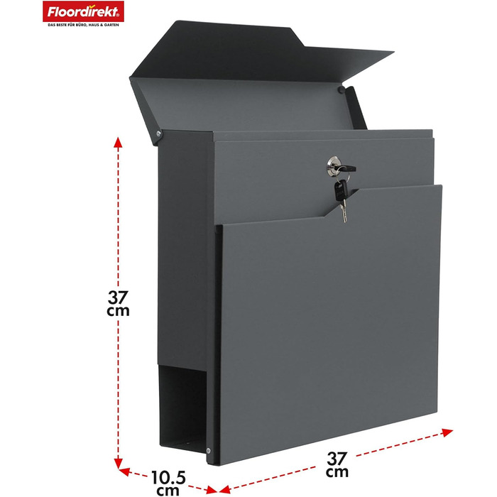 Поштовий ящик Floordirekt Jean Anthrazit сучасний з газетницею, кришкою та замком, антрацит