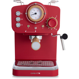 CREATE / THERA MATT RETRO /Espresso Machine Cream White Matt and Wood /Semi-Automatic, with a 15 bar pressure pump and 1100W, 1.25L water tank, for ground coffee, 55 mm. ESE pods (Rot Matt - Wood)