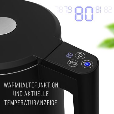 Balter Stainless Steel Kettle with Temperature Setting, 40°C-100°C, Double-Walled, BPA-Free, 1.7L, Black, WK-5-Touch