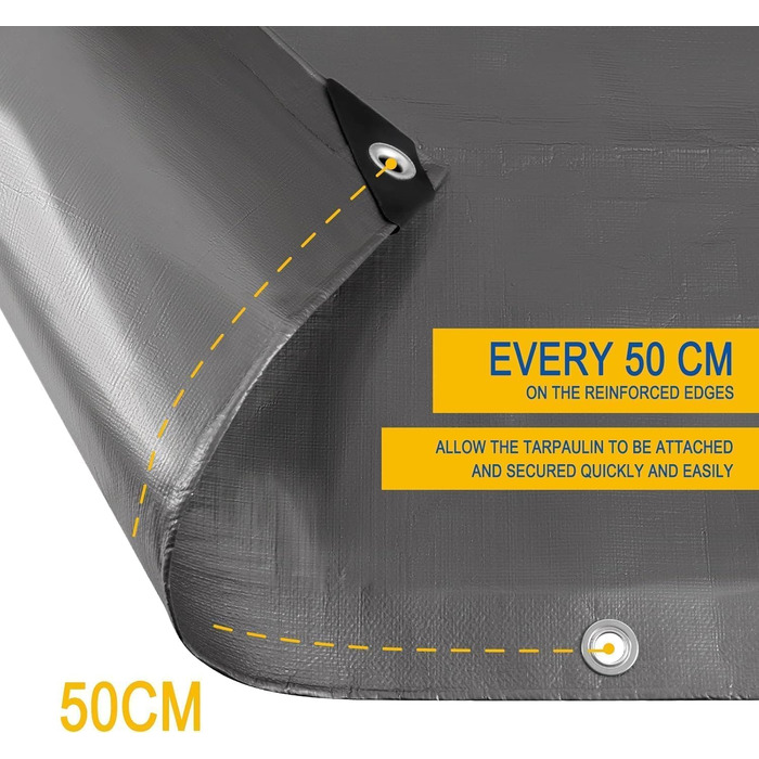 280g/m² Cover Sheet Fabric Sheet 4x4m made of PE [without recovered materials], waterproof and reinforced tarpaulin for garden furniture, pool, car, trampoline, with 16m rope for securing.