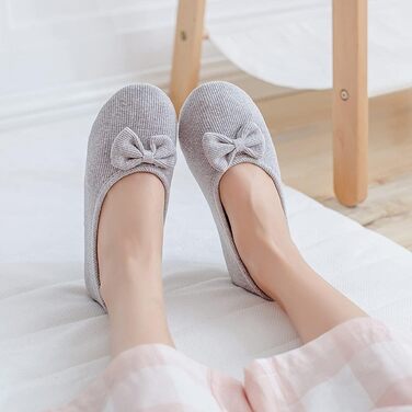 Жіночі та дівчачі балетки-халапи з бантиком, теплі та зручні домашні тапочки для дому, офісу, спальні. Розмір 39/40 EU, сірий колір.