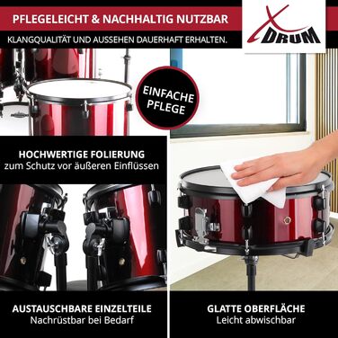 XDrum Rookie 22' барабанний комплект Ruby Red - ідеальний для початківців, стильна фурнітура, з паличками 5B та інструкцією