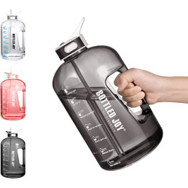 Water bottle with straw, 1 Gallon / 3.5L BPA-Free Leak-Proof Plastic Sports Bottle, Water Bottle with Time Markers, Drinking Bottle for Fitness, Office, Outdoor, Home (Black, 2500 ml)