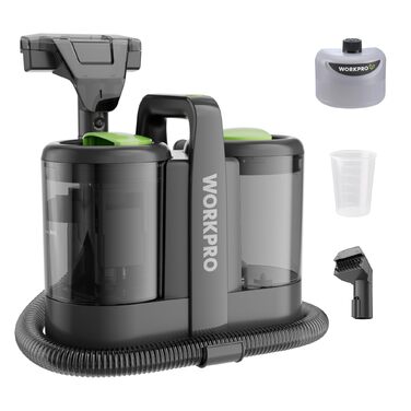 WORKPRO Мийний пилосос 450W 13kPa, 1.6L з миючим засобом та 2 насадками, для чищення килимів, меблів та авто