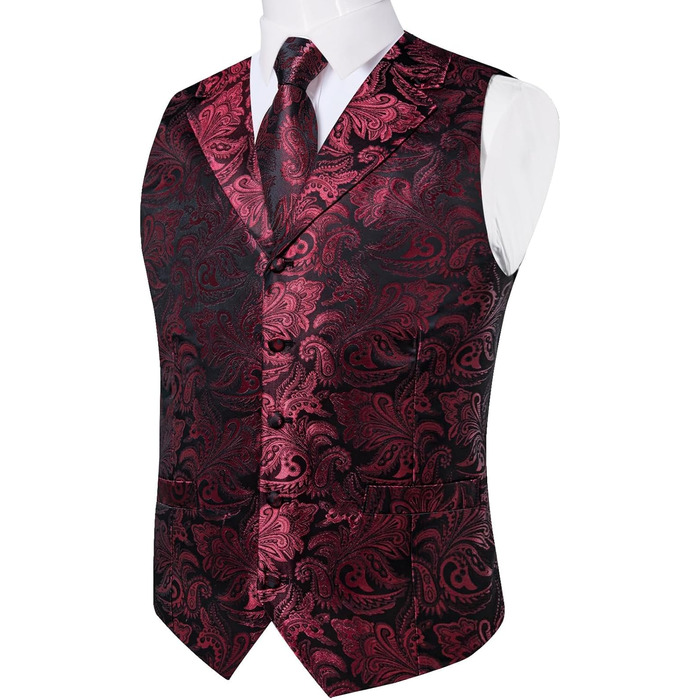 Костюмний аксесуар Dibangu: жилет, краватка, хустинка, запонки, лапільєрний значок (7 шт.) з паєтною вишивкою, бордовий (M)