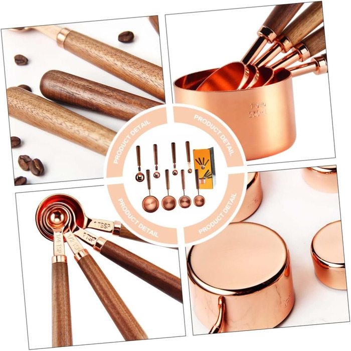 8-Piece Rose Gold Multifunctional Measuring Cup and Spoon Set with Handles - For Baking and Cooking