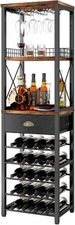 Homeiju Wine Rack, Freestanding Floor, Bar Cabinets for Liqueurs and Glasses, 4-Tier Bar Cabinet with Table Top, Glass Holder, Storage Drawer and Wine Storage for Living Room, Kitchen