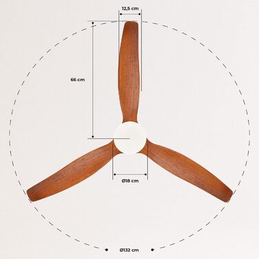 Вентилятор стельовий WINDCALM M/ з підсвічуванням, Нікель, колір дерева, Ø132см, 40W, DC-двигун, таймер, пульт, літньо-зимовий режим