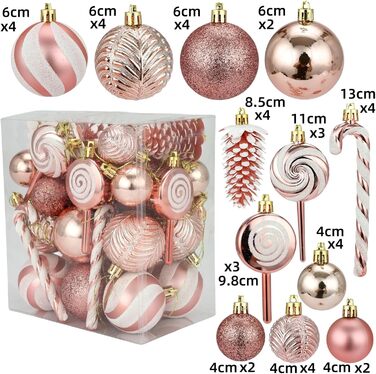 Набір прикрас для ялинки 40 шт. Рожево-золоті кульки для ялинки з пластику, міцні, святкові прикраси