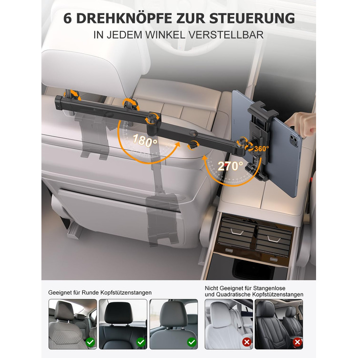 Утримувач для планшету в авто OHLPRO - розсувний, 48 см, універсальний, сумісний з iPad, смартфонами, Switch, з металевими кільцями