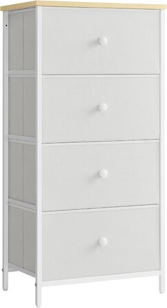 SONGMICS Chest of Drawers, Storage Cabinet with 4 Fabric Drawers, Metal Frame, Tall and Narrow, White-Oak Finish LTS314W57