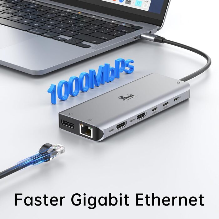 Док-станція USB-C 13-в-1 для ноутбука: 2 HDMI, DisplayPort, 100W PD, SD/TF, Ethernet, Audio/Mic (сірий)