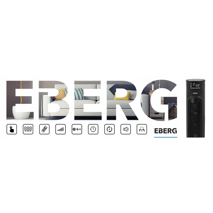 Колонний вентилятор EBERG AIRO85 XXL: безшумний підлоговий обдув з LED-дисплеєм та пультом керування