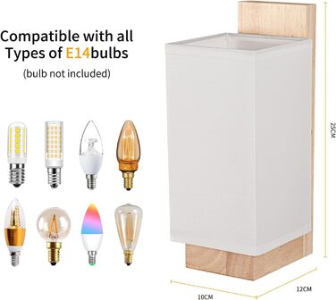 Настінний світильник Gleonlux з дерева, вінтажний стиль, E14, тканинний, для дому, індустріальний, для сходищ, вітальні, спальні, коридору, квадратний (10x12x25)