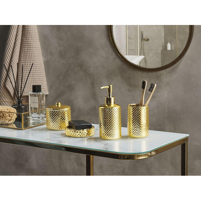 Елегасний аксесуар для ванної кімнати 4 шт. з натурального каменю Доломіт в золотому кольорі Cumana