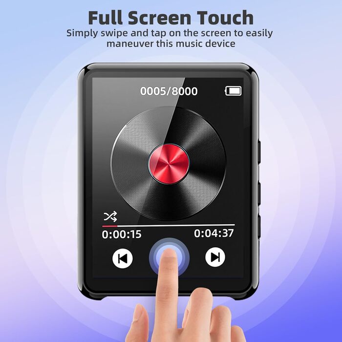 MP3-плеєр 128GB з Bluetooth, портативний музичний плеєр з динаміком, 2.4' Full Touch Screen, HiFi звук, FM радіо, записувач, кабельні навушники в комплекті, для бігу, фітнесу T5-MP3