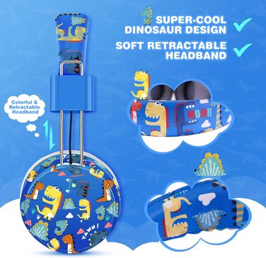 Дитячі навушники JYPS, бездротові, Over-Ear з мікрофоном для школи та планшета (3-10 років), блакитні