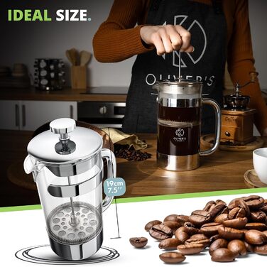 Френч-прес Oliver's Kitchen® 1 літр - скляний заварник для кави, срібний | Елегантний дизайн, для автентичного смаку