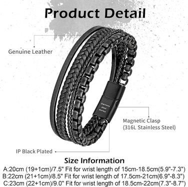 Чоловічий браслет Murtoo зі шкіри та нержавіючої сталі з магнітним застібком (20 см, чорний, коричневий)