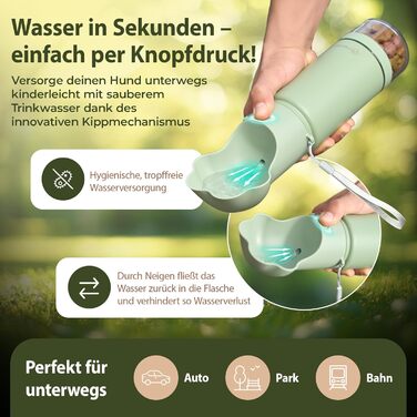 Hana Pets Portable Dog Water Bottle with Bowl & Travel Lid - Stainless Steel, Insulated, Includes Carabiner Clip