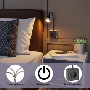 Світлодіодна настільна лампа-бра LESCH з гнучким кронштейном (чорна, 2 шт.) - для читання, під розетку, GU10, 10W