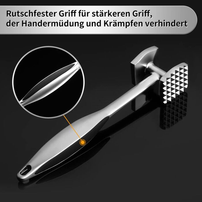 Молоток для м'яса Fleischhämmer з нержавіючої сталі, двосторонній, для шніцелів, котлет, стейків - ніж для розм'якшення м'яса